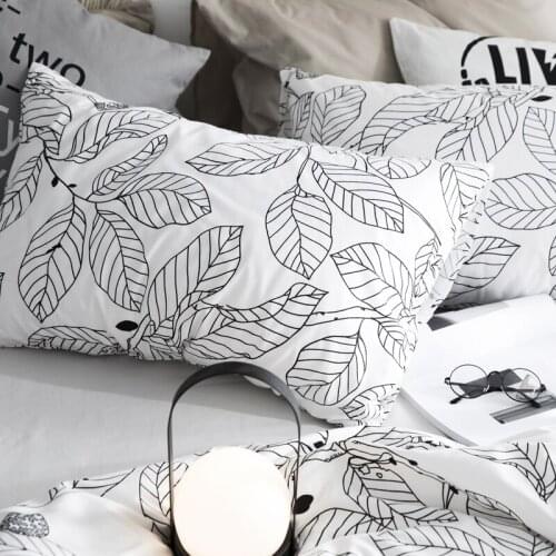 2PCS 74x48cm cotton pillowcase bedroom white black printed pillow case envelope green leaves printed pillow cover bed