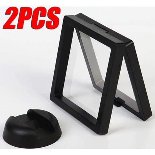 2pcs Fashion Cases Displays Square 3D Albums Floating Frame Holder Coin Box for Jewelry Display Show Case Black 90*90mm