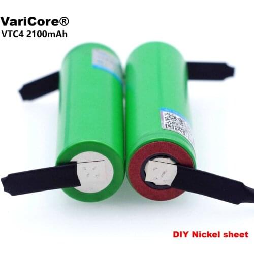 2pcs VariCore 100% Original 3.6V 18650 VTC4 2100mAh High drain 30A Rechargeable battery For US18650VTC4 +DIY Nickel sheets