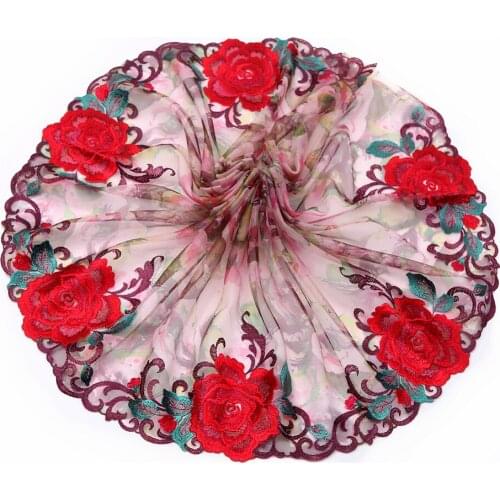 2 Yards Lace Trim red Embroidered blue Tulle Lace 9.46 Inches Wide High Quality