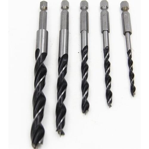 5pcs Quick change Hex Shank HCS Twist Drill Bit Three Flutes Hardware Set 4mm 5mm 6mm 8mm 10mm Wood DIY Tools