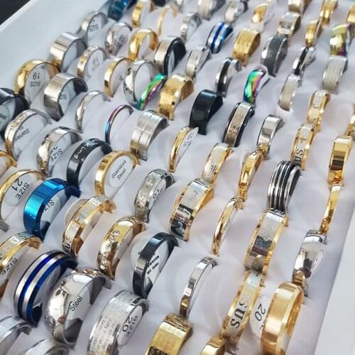 50 Pieces/Lot Mix Top Quality Stainless Steel Ring for Men Women Fashion Jewelry Size 16-21