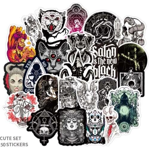 50pcs/set Black White Gothic Stickers Horror Devil Graffiti Stickers DIY Skateboard Travel Luggage Guitar Laptop Decal Stickers