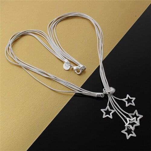 925 Sterling Silver Five Star Pendant Necklace Snake Chain For Woman Wedding Engagement Jewelry Gifts