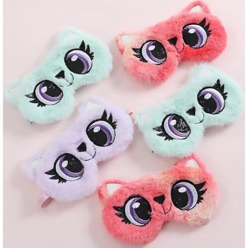 Colorful cartoon owl eye mask Light proof plush Eye patch remedy for sleeping Cute plush sleeping eye cover