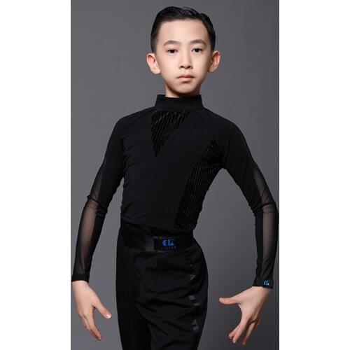 Fashion Latin childrens dance wear, black long sleeve shirts, body, ballroom wear, Latin competition wear, dn7115