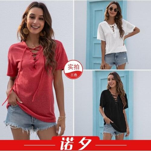 Summer T Shirt Women 2021 Ladies Summer Evening New Sexy v-neck With Pure Color Short Sleeve T-shirt Harajuku Tshirt LHX1835
