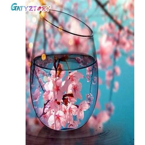 GATYZTORY 5D Diamond Painting Cup Flower Full Square&Round Diamond Embroidery Mosaic Landscape Home Decorations Gift