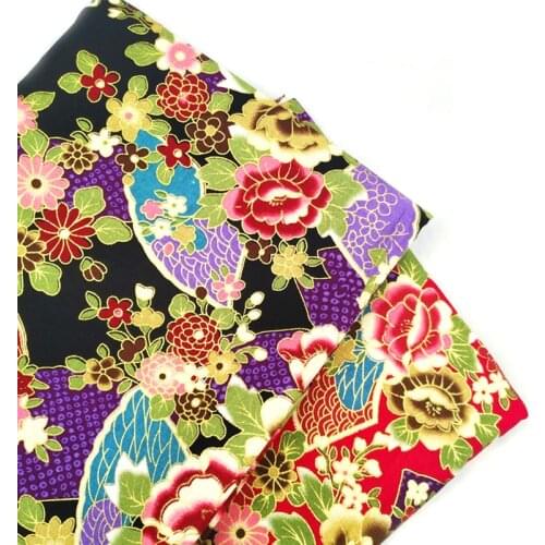 Black Red Peony Cotton Fabric, Precut Sewing Patchwork Fabric For Making DIY Costume Jewelry Patchwork Quilting Japanese Fabric