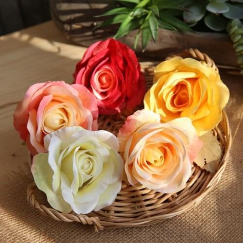 10pcs/lot Artificial Rose Flower Head for Home Wedding Decorative Road Lead Flower Wall Fake Roses Silk Flowers Wreath Head