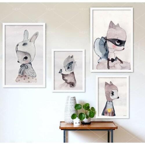 Ins hot cute cartoon rabbit Watercolor illustration Canvas Art Print Painting Poster, Wall Picture for Girls Room Decoration