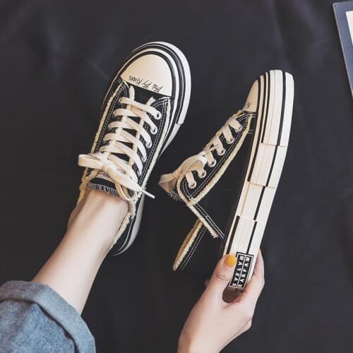 Women Spring Canvas Shoes Female Sneakers Casual White Black Lace Up Short Top 2021 New Arrivals Simple All Match Gumshoes 35-40