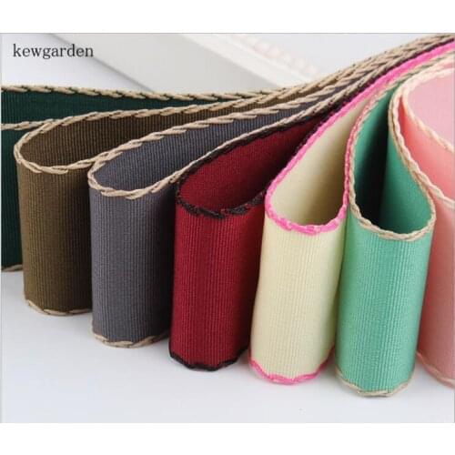 Kewgarden Stripe Edge Grosgrain Ribbons 40mm 1-1/2" 25mm 1" 10mm 3/8" Handmade Tape DIY Bow Brooch Decoration Satin Ribbon 10Y