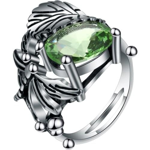 Bright Austrain Crystal Dragonfly Ring Antique Silver Cute Animal & Plant Finger Ring For Women Wedding Party Engagement Gift