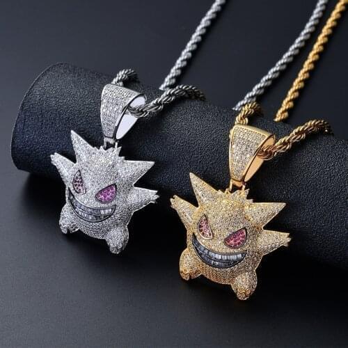 Hot Selling Fashion Cartoon Elf Ghost Zircon Pendant Necklace for Men Rock Party Jewelry Gift