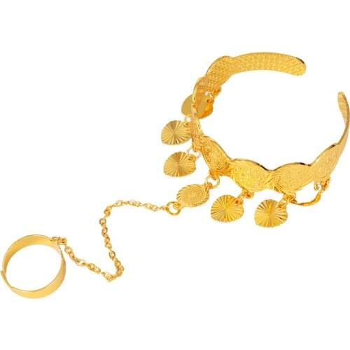 Copper Dubai Gold Bangles for Kids Baby Heart bracelets with Ring African Coins Love Arabic Boy Girl Brithday Jewelry Gift