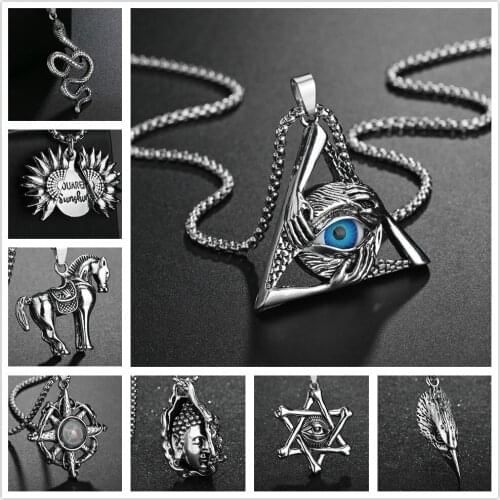 Gothic Necklaces Hip Hop Pyramid Compass Metal Personality Women Men Stainless Steel Punk Snake Pendant Necklace Accessories