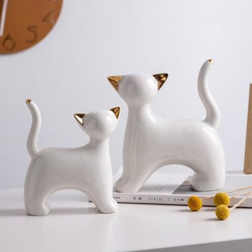 Minimalist White Cat Statue Decoration Ceramic Animal Figures Modern Living Room Home Decoration Birthday Gift Cute Sculpture