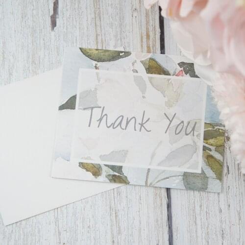 Multi-use 50pcs Mini thank you watercolour light blue flower message cards valentine