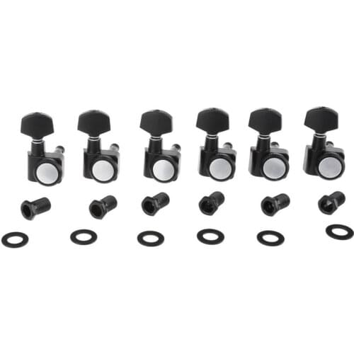 Musiclily Pro 6-in-line 2-pins Guitar Locking Tuners Machine Heads Tuning Pegs Keys Set for Fender Strat/Tele, Black
