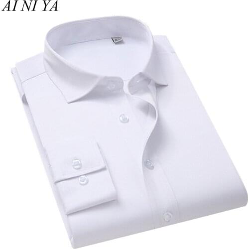 Mens Shirt Male Solid Color Business Shirt Fashion Casual Slim Long Sleeve Shirt Male Clothes Plus Size Wedding Formal Shirt