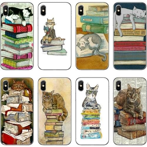 Cat Sleeping on Books Soft Phone Case For Samsung Galaxy M30 A70 A60 A50 A40 A30 A10 A9 A8 A6 J8 J4 J6 Prime Plus 2018