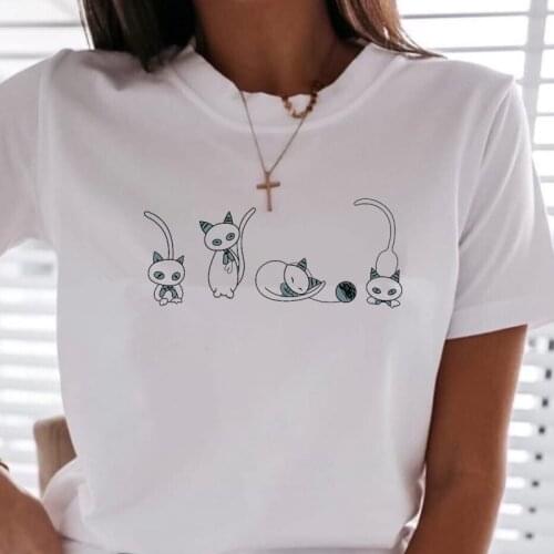 Newest Fashion Funny t-shirt Kawaii Posture Cat Printed Women T shirt Harajuku Short Sleeve Round neck Casual tshirts