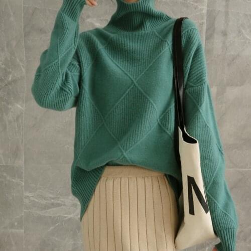 Otoño e invierno nuevo suéter de cachemira de cuello alto para mujer suéter de punto suelto para mujer camisa corta