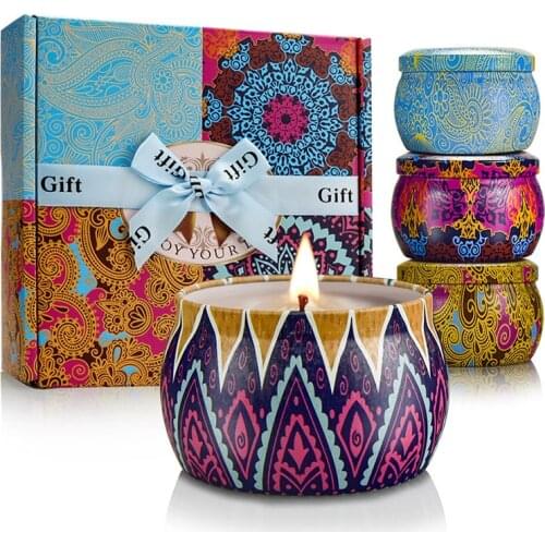 Scented Candles Gift Set(4 Pcs), Natural Soy Wax Portable Travel Tin Candle, Lavender, Lemon, Mediterranean Fig, Fresh Spring