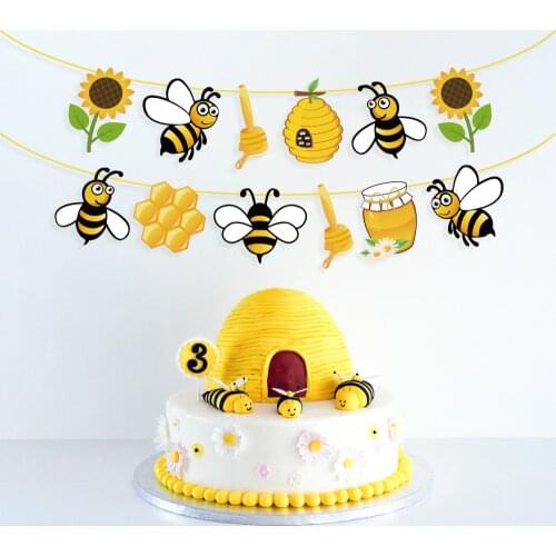 Baby Shower Yellow Honey Bee Party Decorations Kids Birthday Parties Favors Sunflower Hanging Bunting Banner Party Supplies