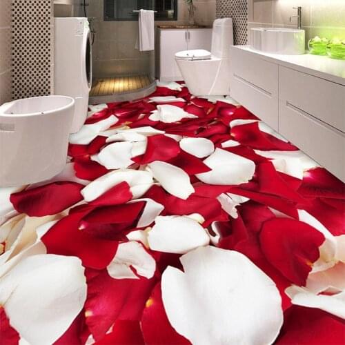 Romantic Fashion Rose Petal 3D Floor Mural Wallpaper Bathroom Bedroom Waterproof Non Slip Wear PVC Wallpaper Papel De Parede 3D