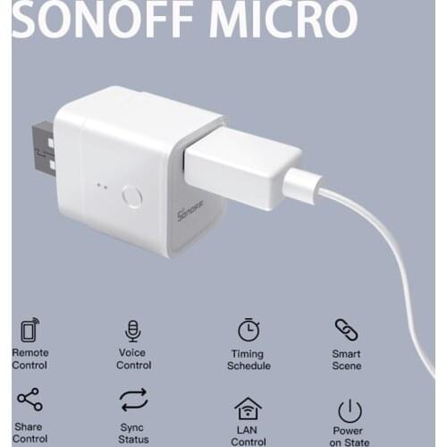 SONOFF Micro Mini Wifi USB Power USB Adapter 5V Smart Home Remote Conotrol Switch via eWeLink APP Google Home Alexa Voice