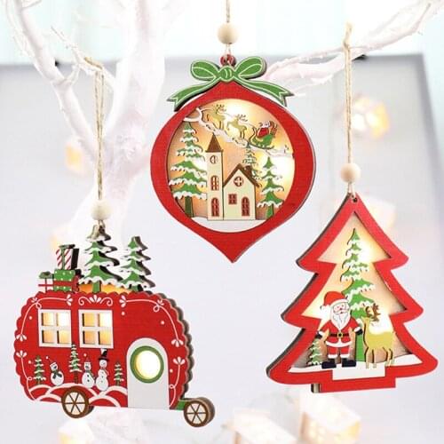 LED Light Christmas Tree Home Decorations LED Light Wooden House NutcrackerChristmas Tree Hang Pendant Kids Toy New Year 2021