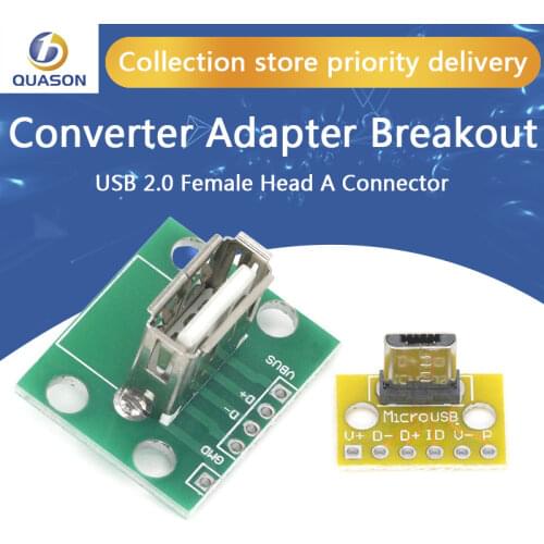 Vertical USB MiCroUSB Micro USB 2.0 Female Head A Connector 2.54mm PCB Converter Adapter Breakout Board 180 Degree Vertical