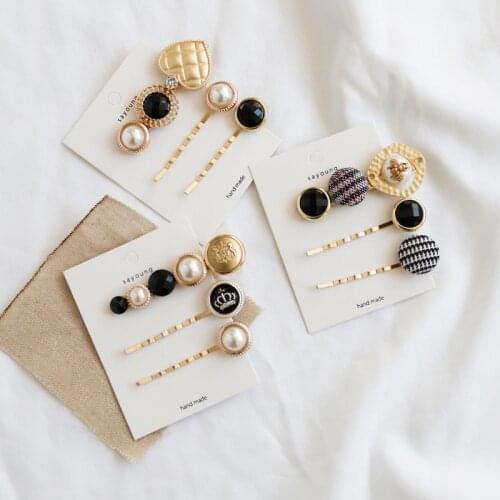 Cute Japan ins Crown Metal Star Bees Hairpin Houndstooth Button Pearl Side Hair Clip for Women Girl Weeding Hair Accessorie