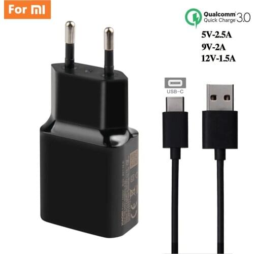 QC3.0 18W Charger For Xiaomi Mi 9 Lite A3 CC9 CC9e 9T Mix3 8Pro 8Lite A2 6X Max3 Poco M2 M3 phone USBC Typec Cable
