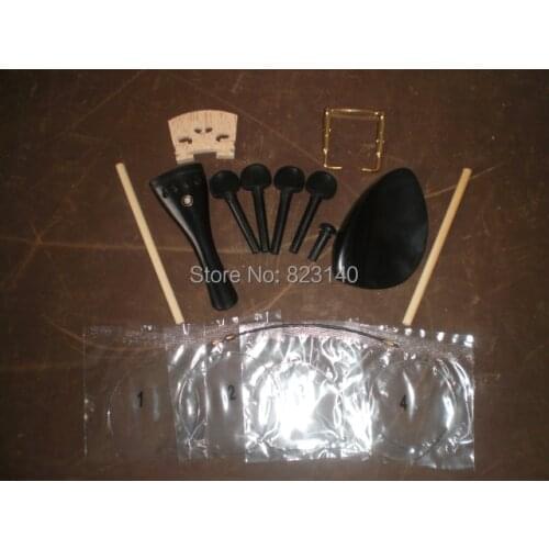 1 Sets Ebony Violin fitting with Strings, bridge, sound post,chin rest screw & fine tuner all 4/4