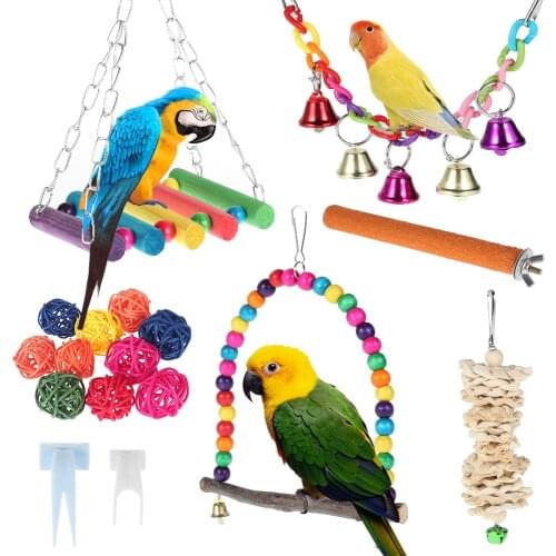17pcs/set Parrot Birds Toy Parrot Swing Toy Hanging Bell Ladders Climbing Chewing Hanging Toy Training Pet Tool Bird Accessories