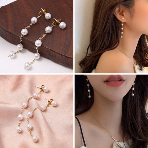 17KM Fashion Simulation Pearl Long Dangle Earrings For Women Girls Korean Female Wedding Simple Pearl Drop Earrings Jewelry