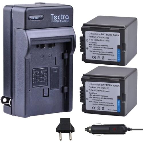 Tectra 2Pcs 4500mAh VW-VBG260 VBG260 Bateria + Digital Charger for Panasonic AG-AC7 AG-AF100 HDC-HS250 HS300 HS700 SD600 SD700