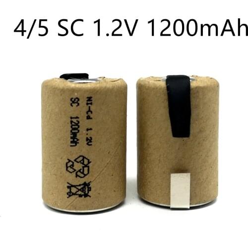 10PCS/LOT 4/5SC 1.2V Rechargeable Battery 1200mAh 4/5 SC Sub C Ni-CD Cell With Welding Tabs For Electric Drill Screwdriver