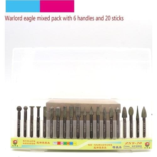 20pcs 6mm Shank Diamond Grinding Head Burrs Punch Needle Drilling Bits For Stone Ceramic Glass Jade Carving Rotary Tools