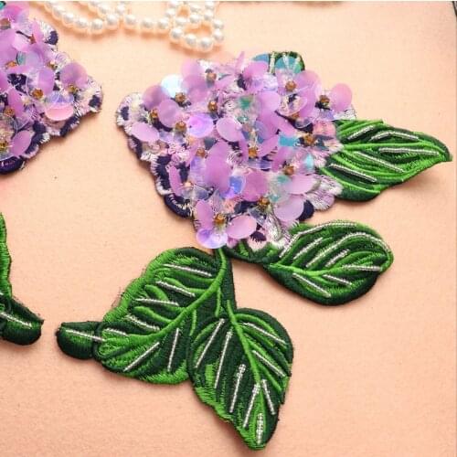 Large purple embroidery hand beaded flower cloth stickers clothes sweater DIY accessories decorative patch decals