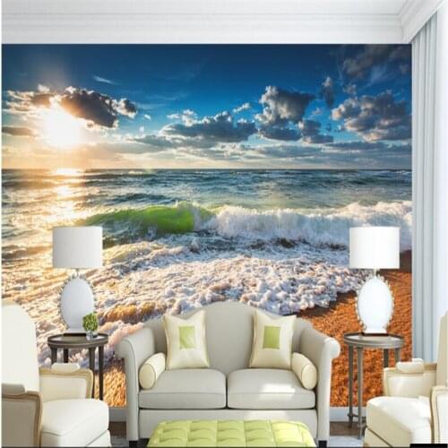 Wellyu Customized large mural 3d wallpaper beautiful sunrise oriental seaside scenery TV wall environmental wallpaper