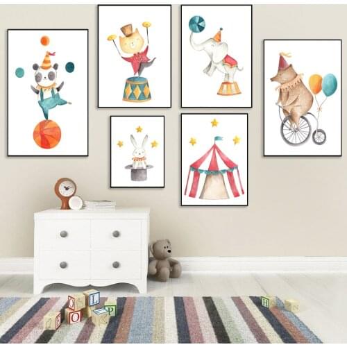 Circus Animal Bear Rabbit Panda Show Wall Art Canvas Painting Nordic Posters And Prints Wall Pictures For Baby Kids Room Decor
