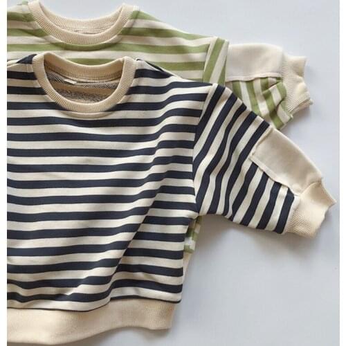 Korean Style Autumn Spring Kids Pullover Baby Girls Boys Casual Long Sleeve Stripe Sweatshirts Children Clothing Baby T-shirt