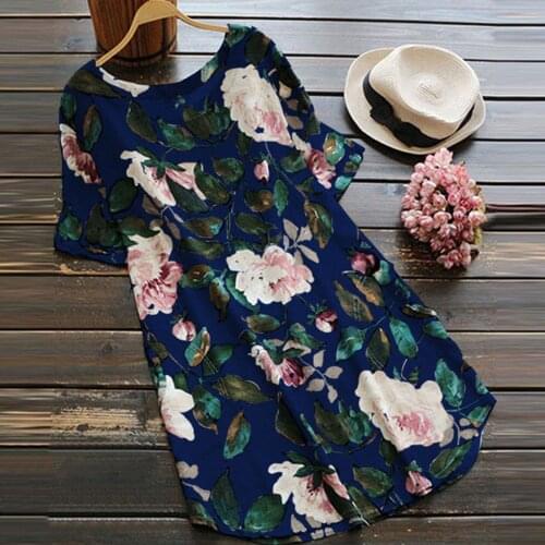 Flower And Leaf Printing Long Shirts Short-sleeved Cotton-blend Womens Blouse Summer Fashion Elegant Tunic Tops Рубашка Женская