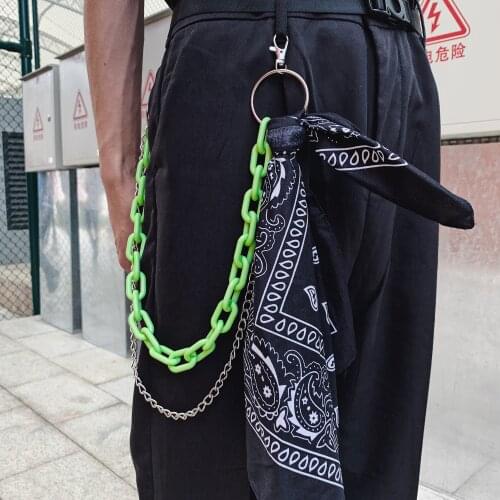 Fluorescent green plastic acrylic resin chain cashew flower pants chain hanging chain tidal wave trend punk hip-hop
