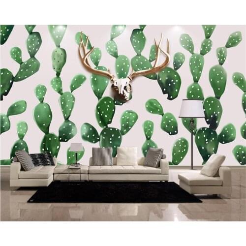 Beibehang Custom wallpaper living room bedroom murals hand painted Nordic style deer head cactus TV background wall 3d wallpaper