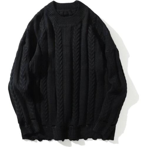 Harajuku Twist Pattern Hole Men and Women Sweater Oversize Solid Loose Casaco Masculino Sweaters Pull Homme Streetwear Clothers